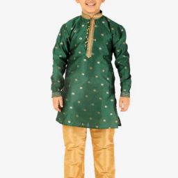 Pro-Ethic Style Developer Kids Green & Beige Printed Full Sleeves Kurta with Pyjamas-picture-12
