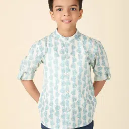 Fabindia Kids Blue Cotton Printed Full Sleeves Shirt-image-9
