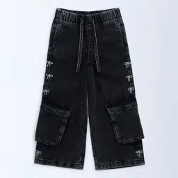 HOP by Westside Charcoal Cargo-Style Wide-Leg Mid-Rise Jeans image 3