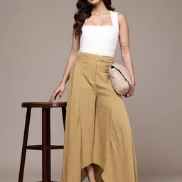 Ritu Kumar Women Self Striped Korean Trousers With Asymmetric hem image 4