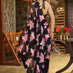 GHAN SALS Floral Printed Saree With Unstitched Blouse image 3