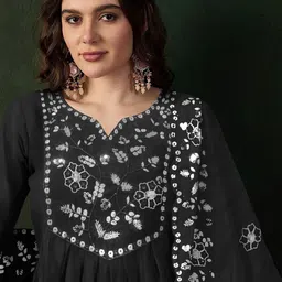 KALINI Women Ethnic Motifs Embroidered Empire Thread Work Kurta with Trousers & With Dupatta image 4