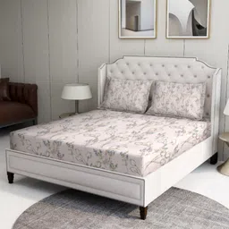 BOMBAY DYEING Off White & Blue Floral Printed 164 TC Queen Bedsheet Set 2.29 m x 2.74 m-image-48