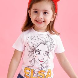 Babyoye Disney Cotton Half Sleeve T-Shirt With Princess Elsa Graphics - White-picture-38