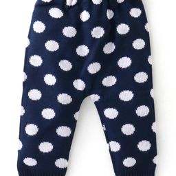 Babyhug Full Length Fleece and Woollen Lounge Pant With Polka Dot Design - Navy Blue-image-44