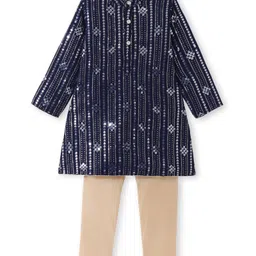 Babyhug Woven Full Sleeves Sequined Kurta Pyjama Set -Navy Blue-picture-24