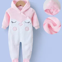 Kookie Kids Full Sleeves Front Open Hooded Footed Romper with Penguin Embroidery - Pink-picture-28