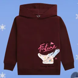 NUSYL Fleece Full Sleeves We Are The Future Text Printed Hoodie - Burgundy-picture-25