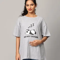 The Mom Store Half Sleeves Do Not Disturb Text Printed Oversized Maternity Tee - Grey-picture-14