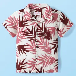 kookie kids india Kookie Kids Half Sleeves Resort Collar Shirt With Tree Print - White-picture-15