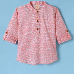 Rikidoos Full Sleeves Abstract Printed Kurta Style Shirt - Light Peach-picture-45