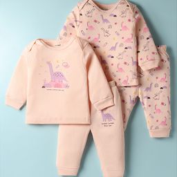 CUCUMBER Sinker Knit Full Sleeves Co-ords Night Suits with Dino Print Pack of 2 - Baby Pink-picture-21