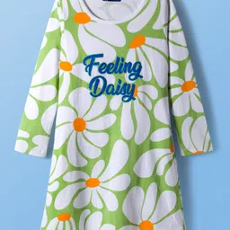 Pine Kids Cotton Knit Full Sleeves Nighty With Floral Print - Light Green-picture-35