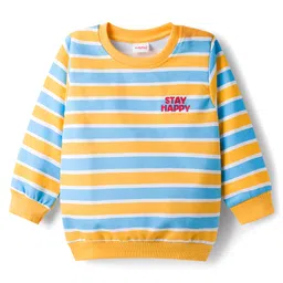 Babyhug Cotton Knit Full Sleeves Striped Sweatshirts with Animal Print Pack of 2 - Yellow & Blue image 2