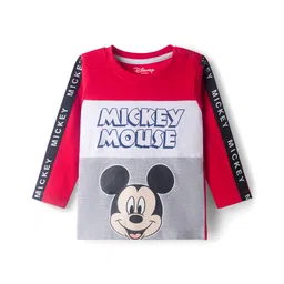 Babyhug Disney Single Jersey Knit Full Sleeves Cut & Sew T-Shirt & Lounge Pant Set with Mickey Mouse Graphic & Tape Detailing - Red image 2