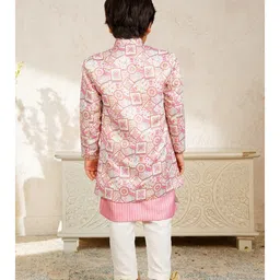 AJ Dezines Jacquard Woven Geometric Embroidered Kurta & Pyjama With Full Sleeves Sherwani Jacket Set - Pink image 3