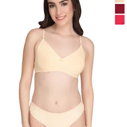 Liigne Pack Of 3 Women Everyday Non Padded Bra Pure Cotton Lingerie Set-picture-39