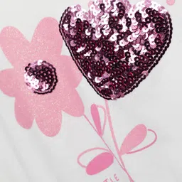 kookie kids india Kookie Kids Cotton Jersey Knit Half Drop Shoulder Sleeves Top with Hem Elastic & Sequin Heart - Offwhite image 3