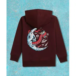 NUSYL Fleece Knit Full Sleeves Galactic Skull Text Printed Light Winter Hoodie - Burgundy image 4
