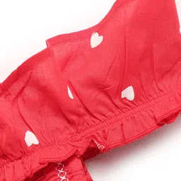 Babyhug Rayon Woven Frill Sleeves Top With Polka Dots - Red image 4