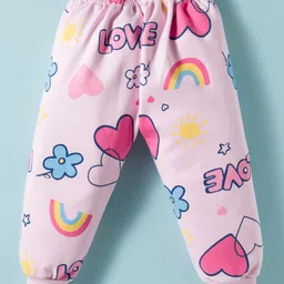 Teddy Fleece Knit Full Sleeves Winter Wear Co-Ord T-Shirt & Joggers Set with Floral & Heart Print - Pink image 4