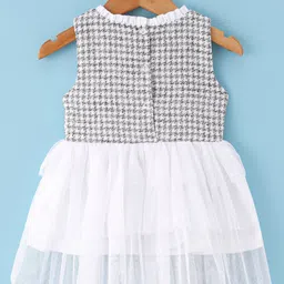 ToffyHouse Cotton Woven Full Sleeves Checkered Tiered Frock with Shrug Pocket& Frill Detailing - Grey image 5