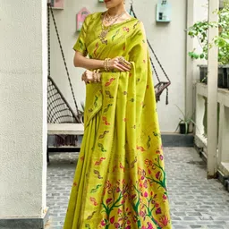 KALINI Olive Silk Blend Woven Design Sarees image 5