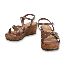 Ginger by Lifestyle Women's Tan Ankle Strap Wedges image 5