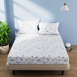 Bianca SERINA Floral Blue 144 TC Cotton Double Bedsheet with 2 Pillow Covers-picture-49