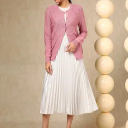 Soch Pink Acrylic Regular Fit Woven Design Shrug image 5