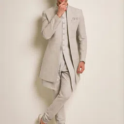 Shahi Achkan Men Off-White Textured Sherwani Set with Matching Bottoms-picture-13