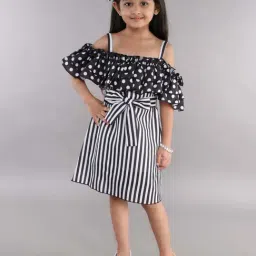 Pink Chick Girls Black Cotton Striped Casual Dresses-image-43