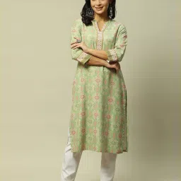 Rangriti Green Straight Fit Printed Kurta image 5