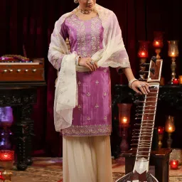 Scakhi Purple Organza Regular Fit Sharara Set image 5