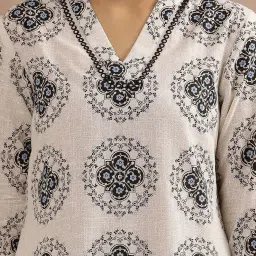 W White Cotton Printed Straight Kurta image 5