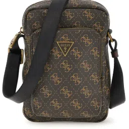 Guess Men Brown Printed PU Crossbody Bag-image-66