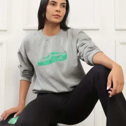 Globus Women Grey Graphic Print Drop Shoulder Round Neck Pullover Sweatshirt (Fleece 260-280 GSM)-image-19