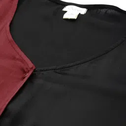 Qurvii Maroon & Black Color-Block Shirt Dress image 5