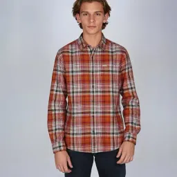 Wrangler Orange Cotton Regular Fit Checks Shirt-picture-22
