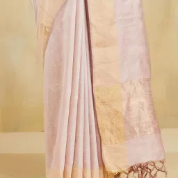 Fabindia Dusty Pink Regular Fit Woven Design Saree image 5