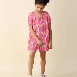 Fabindia Kids Pink Printed Dress-image-82
