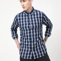 GANT White & Navy Cotton Regular Fit Checks Shirt-image-46