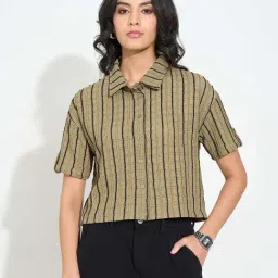 People By Pantaloons Green Cotton Regular Fit Striped Shirt-picture-41