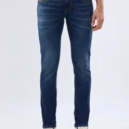 Spykar Dark Blue Cotton Slim Fit Distressed Jeans-picture-25