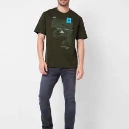Spykar Green Comfort Fit Graphic Print Crew T-Shirt image 5