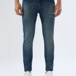 Spykar Vintage Blue Cotton Slim Fit Distressed Jeans-image-12
