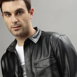 Iconic Men Solid Regular Fit Leather Jacket image 5