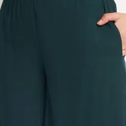BRINNS Dark Green Flared Fit Mid Rise Palazzos image 5