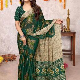 MIRCHI FASHION Green Floral Print Saree With Unstitched Blouse-picture-14