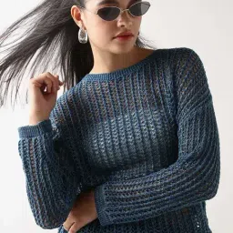 Bewakoof Blue Self Cotton Regular Fit Top-image-63